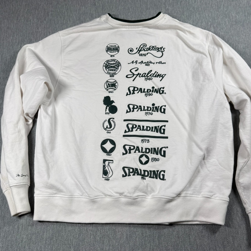Spalding Sweatshirt Mens XL White Fleece Crewneck Graphic Logo Pullover Sweater